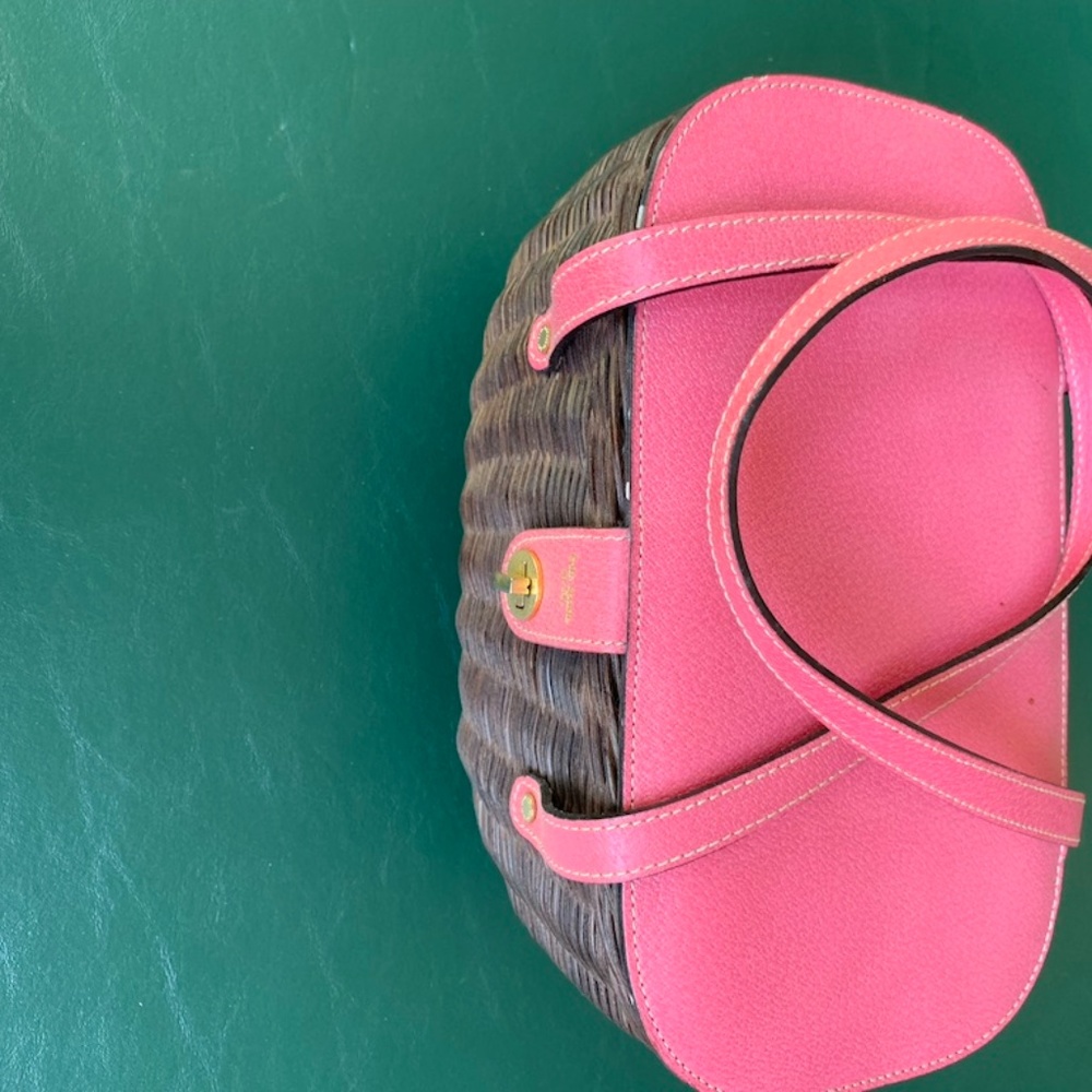 Kate Spade Dark Wicker Basket Purse Pink Top